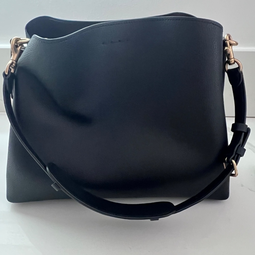 Coach Willow Shoulder Bag Black Pebble Leather Turnlock Matte Gold + Strap - Picture 12 of 16